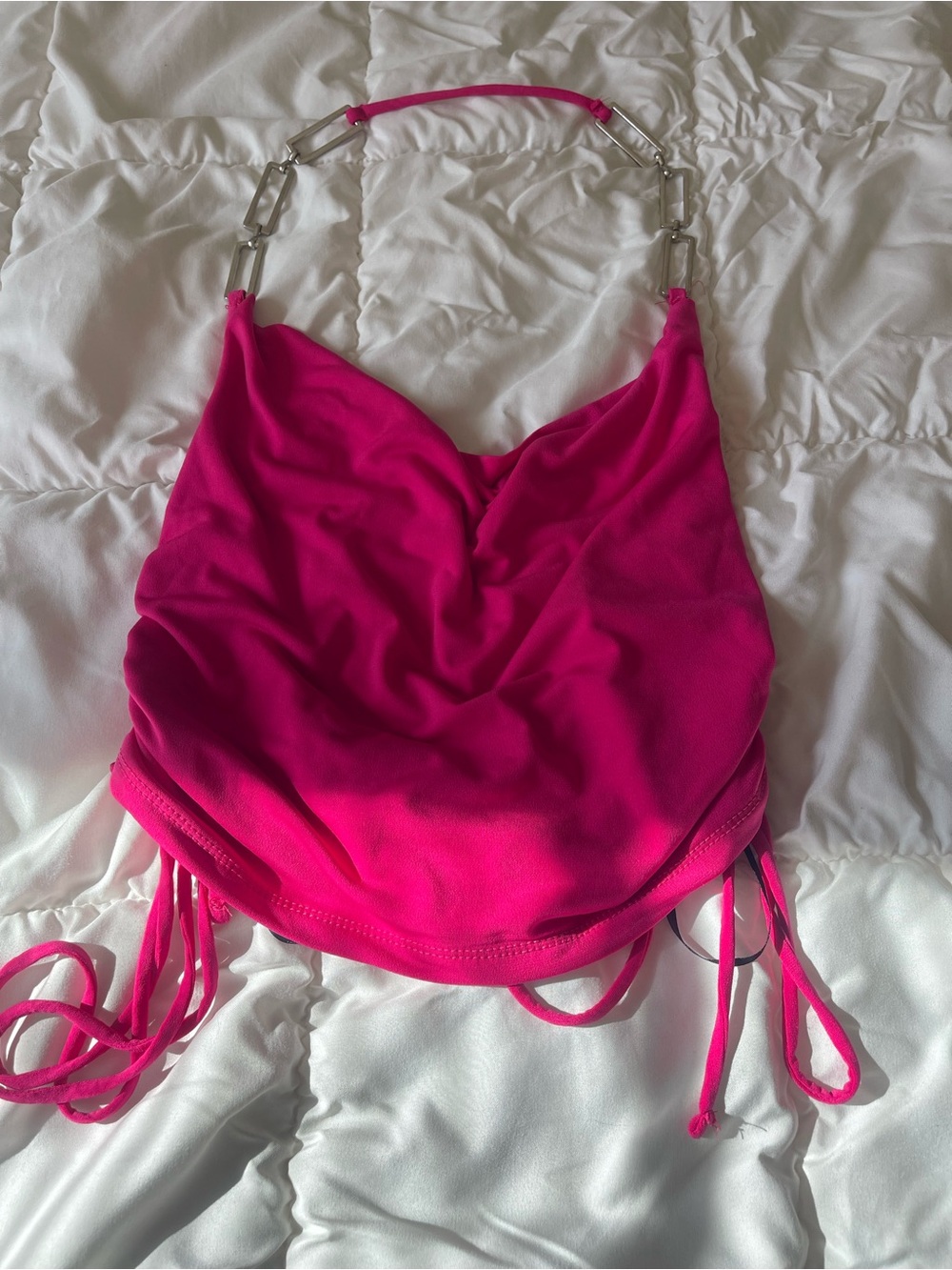 Forever 21 Hot Pink Chain-strap Cowl Halter Top